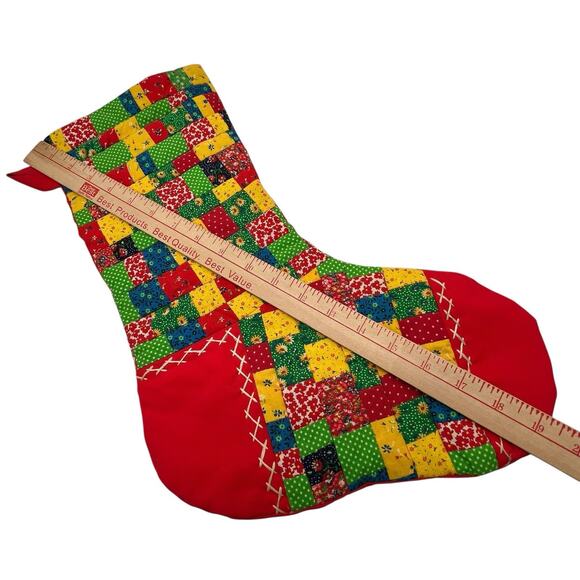 VTG 70s Patchwork Crazy Quilt Stocking Handmade Calico Colorful Christmas Retro - Picture 11 of 13